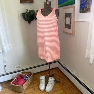 Coral & White Striped Sleeveless Tank Dress – Casual Summer Style